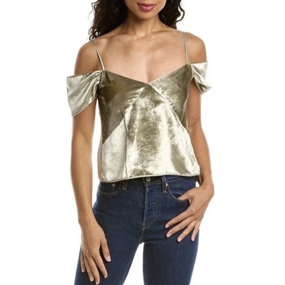 Vince Velvet Poet Strap Slip Cami Top 6 Sage Green Off Shoulder Fairy‎ Whimsical